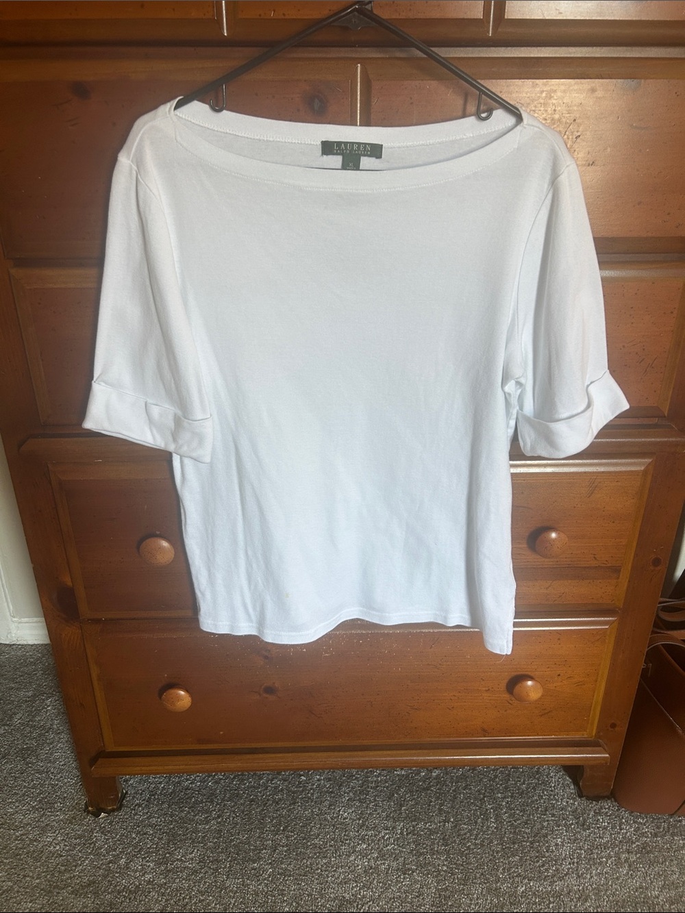 Lauren Ralph Lauren White Boatneck Elbow-Sleeve Tee